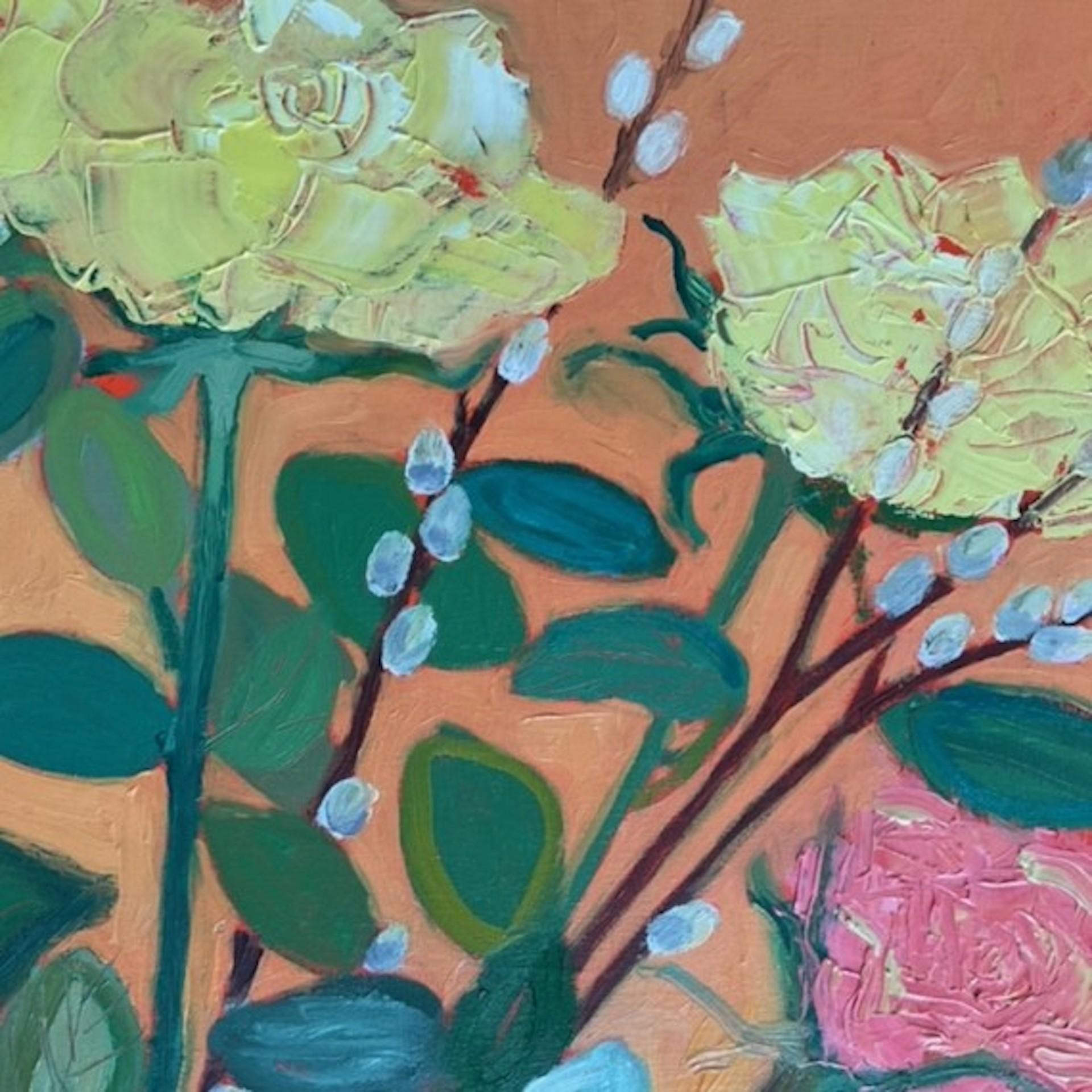 Celebration Roses, Original Still Life Floral Painting, Bright Naïve Painting For Sale 2