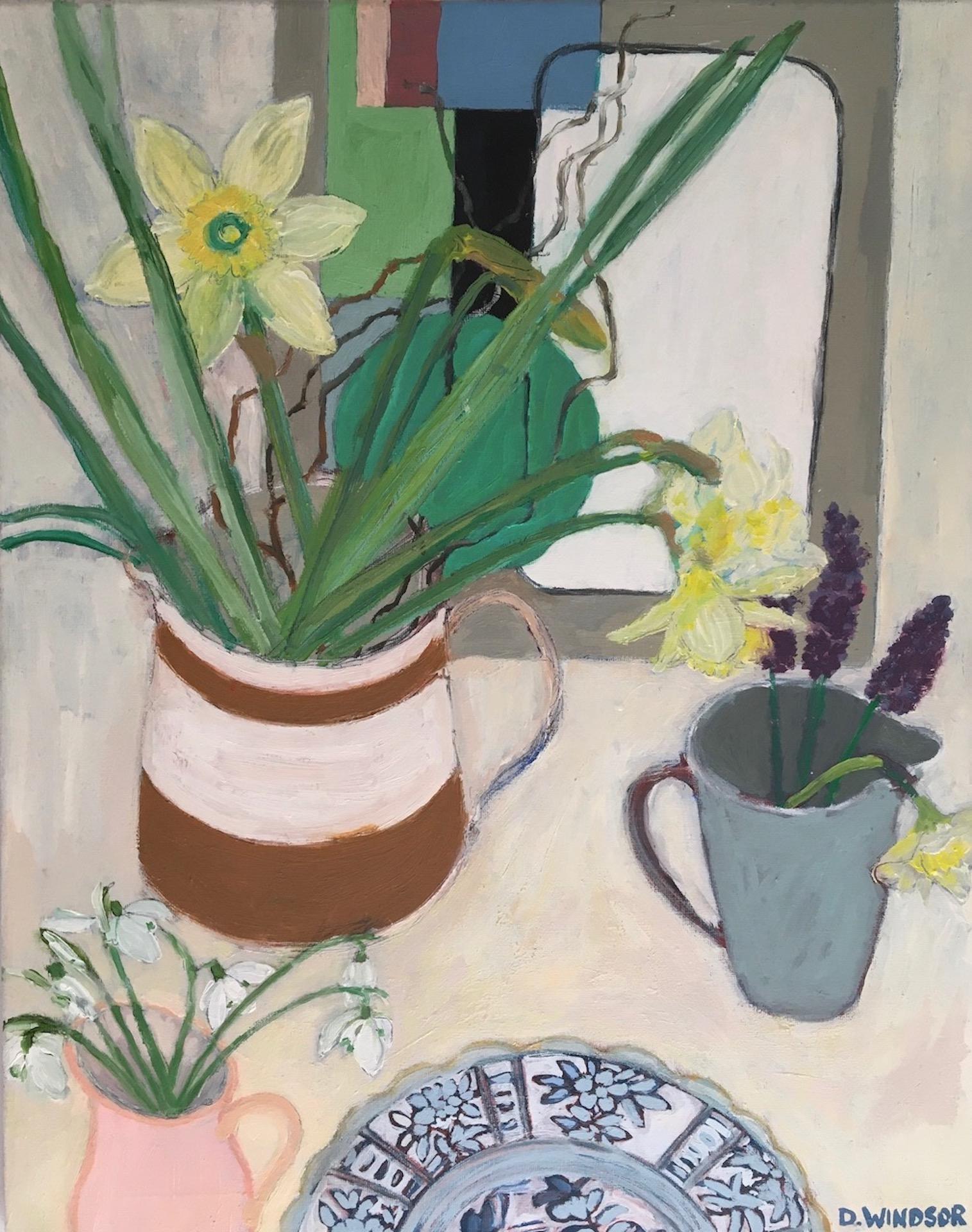 Deborah Windsor, Daffodils, Snowdrops And Grape Hyacith, Still Life Painting