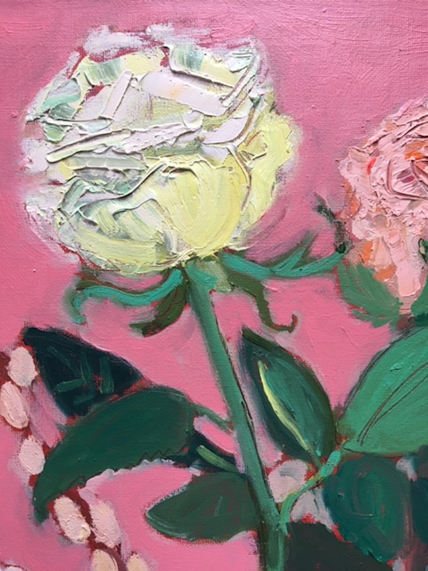 Deborah Windsor, Roses on a Pink Background, Still Life Art, Original Painting For Sale 2