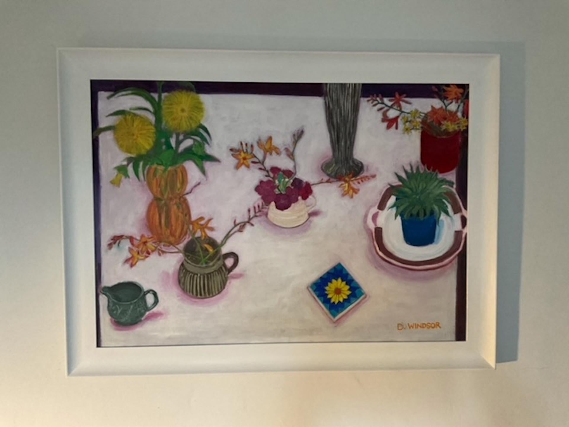 Deborah Windsor, Bodegón sobre mantel blanco, Pintura original de bodegón en venta 9
