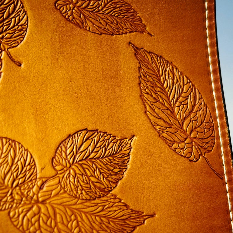 Debossed Leaf Sling Hanging Swing Chair Genuine Leather 21st Century