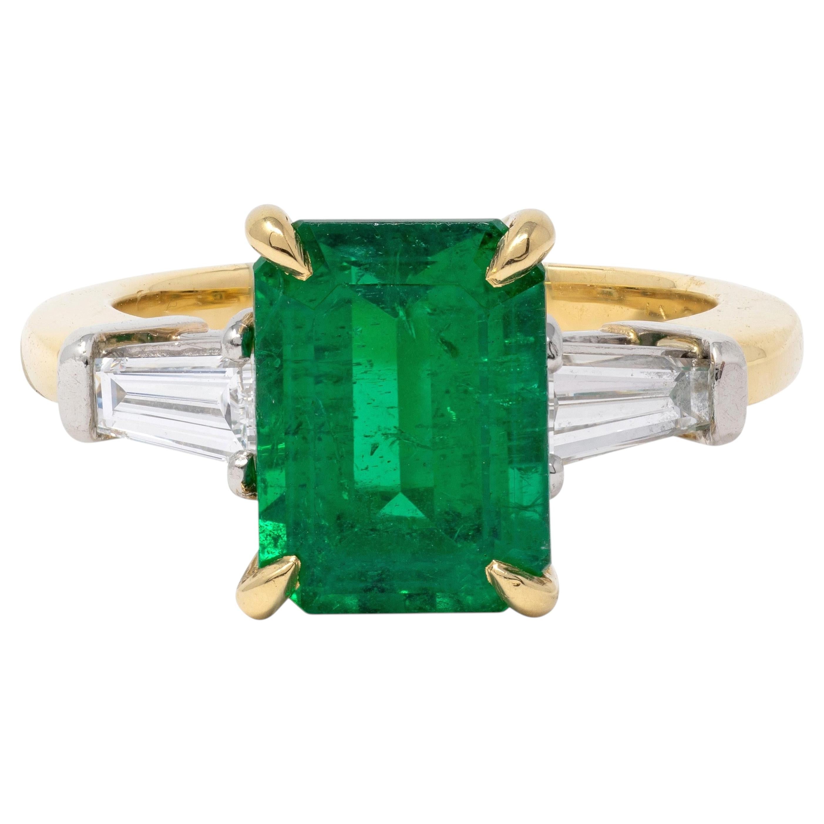 Deboulle 2000's Emerald Diamond 18K Gold Platinum Contemporary Ring GIA