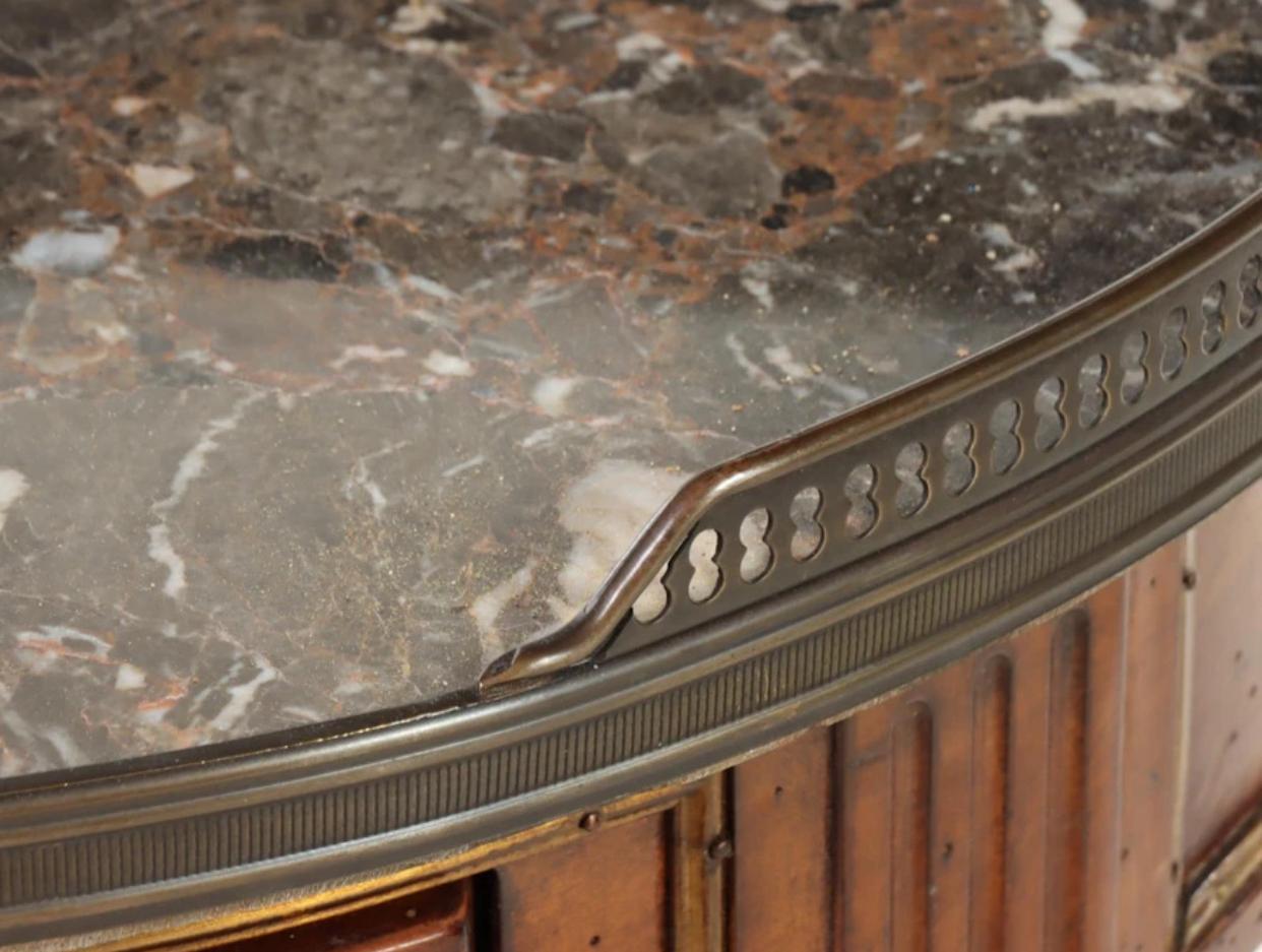 DeBournais, French Walnut and Marble Louis XVI Bouillotte. In Good Condition For Sale In Chicago, IL