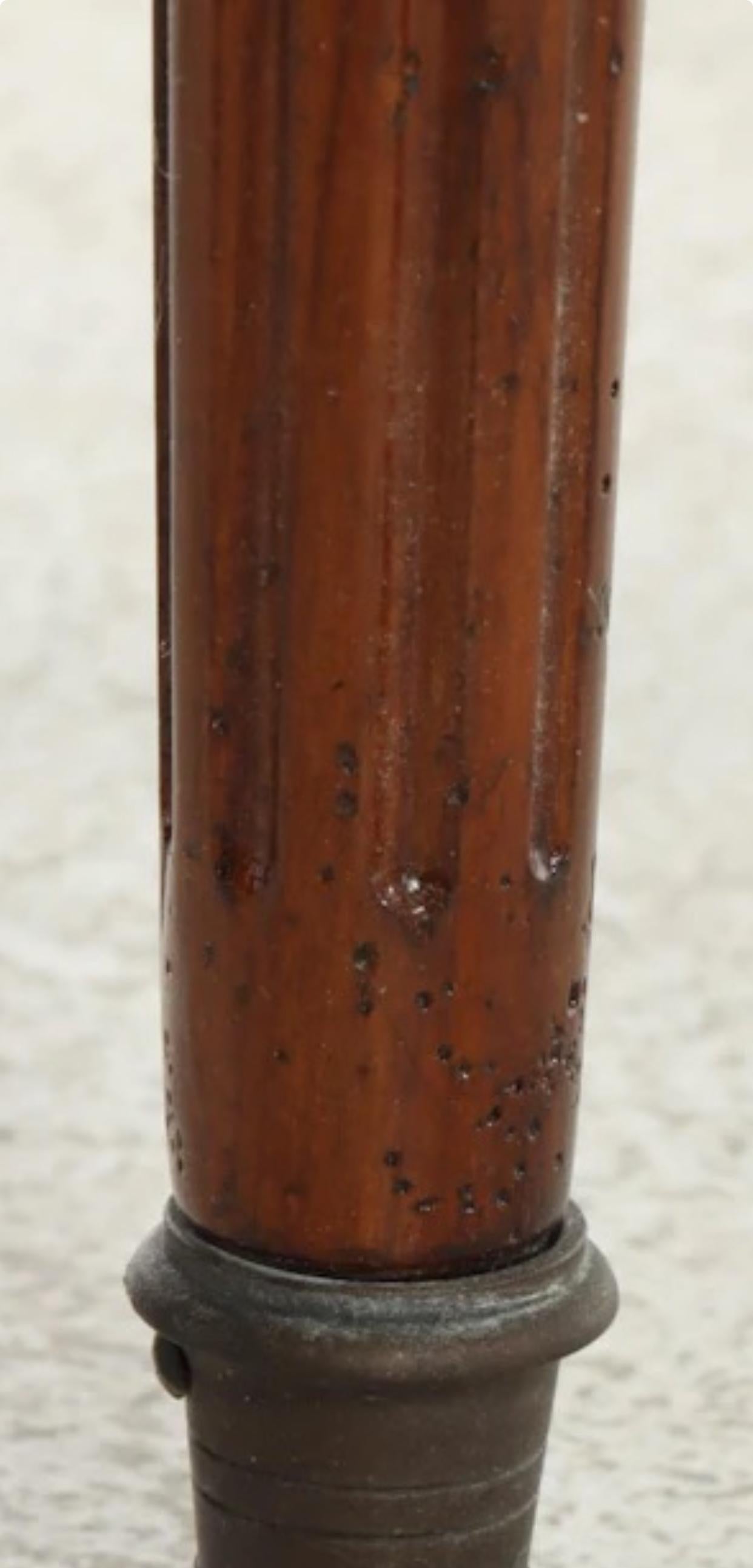 Brass DeBournais, French Walnut and Marble Louis XVI Bouillotte. For Sale