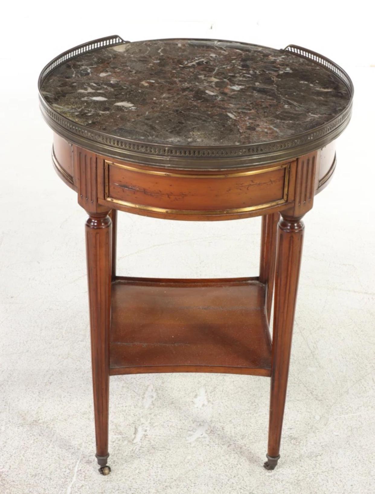 DeBournais, French Walnut and Marble Louis XVI Bouillotte. For Sale 2