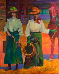 "MY HORSE IS FASTER THAN YOURS" COWGIRL WESTERN BRILLIANT COLORS TEXAS ARTIST