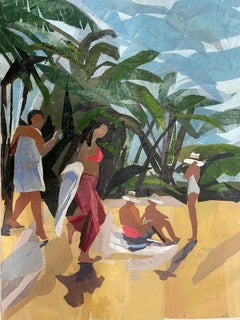 "Los Banistas" (2024) Por Debra Cook Shapiro, collage original de técnica mixta