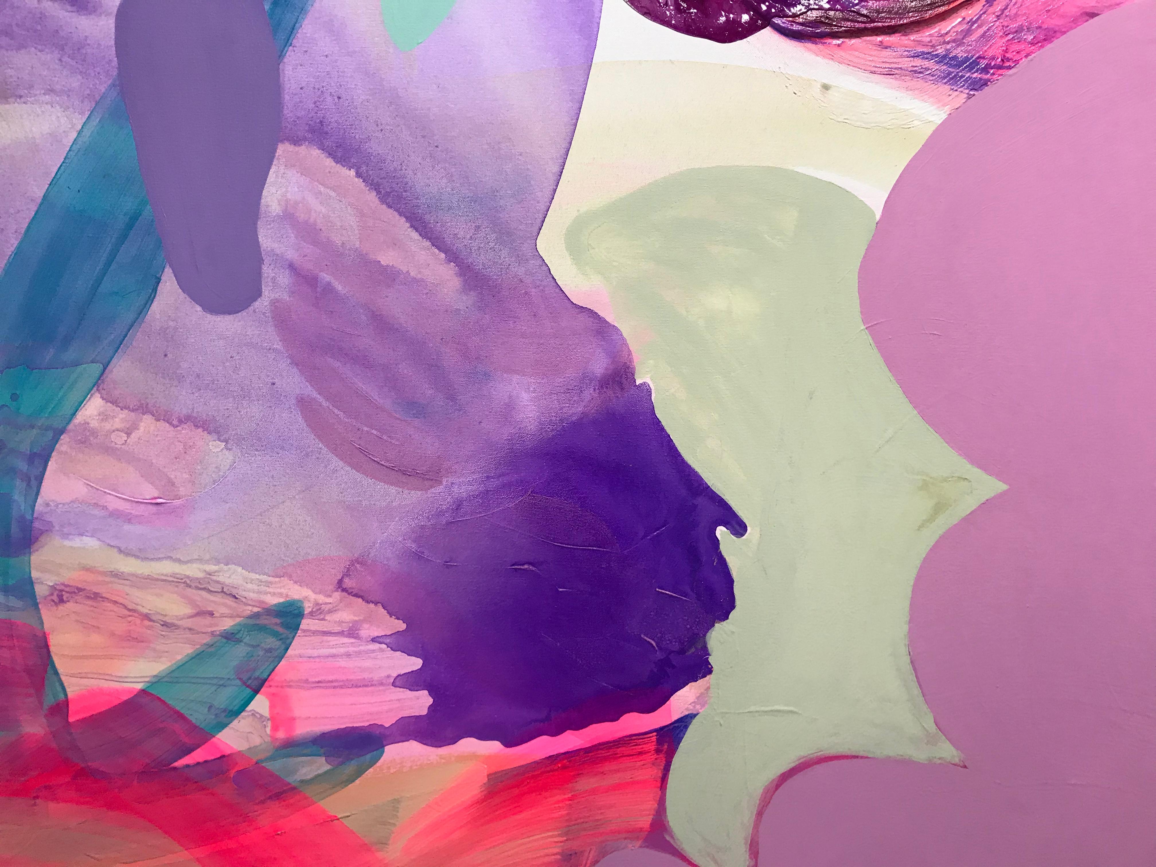Peinture abstraite contemporaine « Aquatic Forest » en violet, bleu turquoise et rose - Painting de Debra Drexler