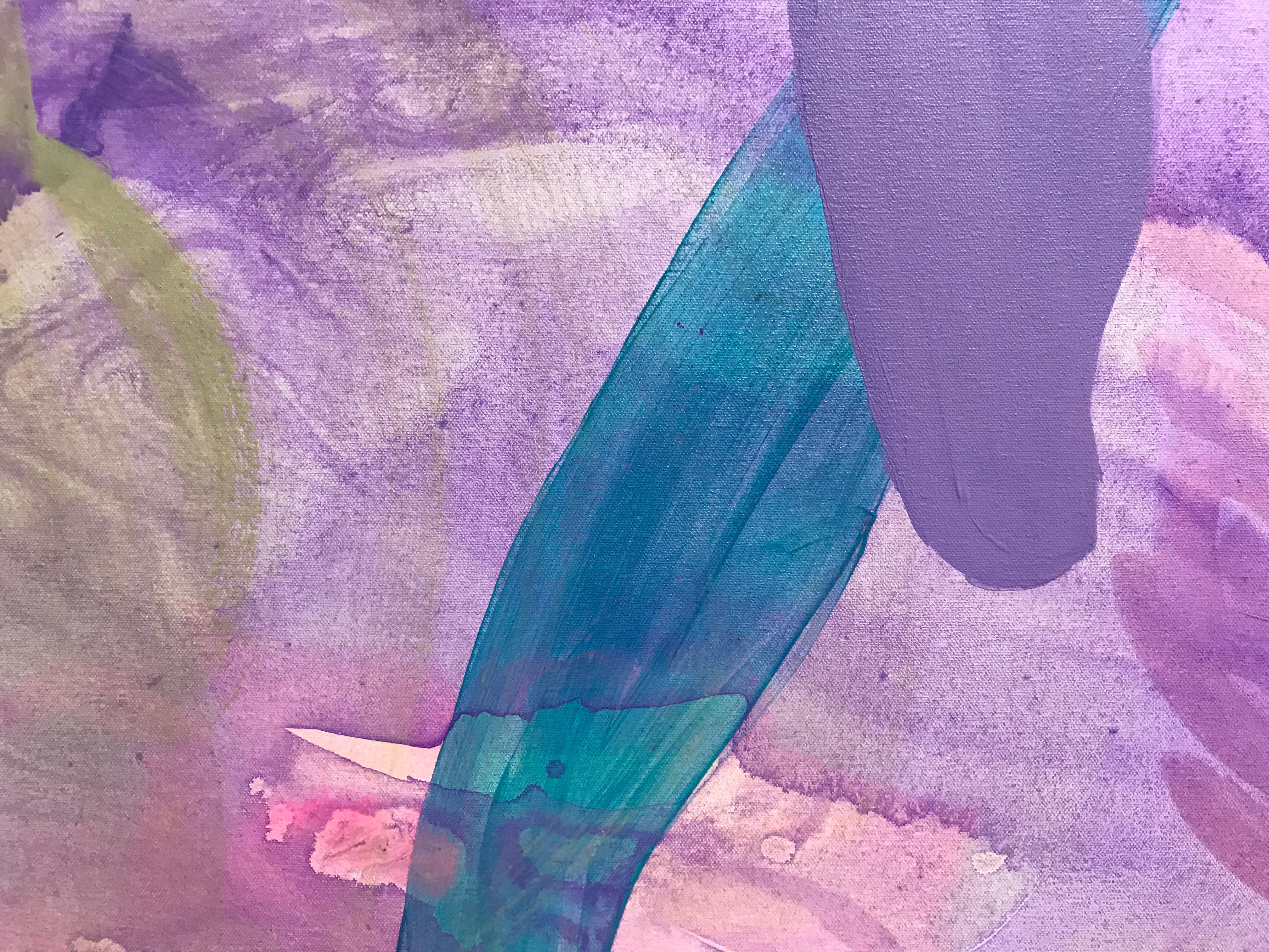 Peinture abstraite contemporaine « Aquatic Forest » en violet, bleu turquoise et rose - Abstrait Painting par Debra Drexler