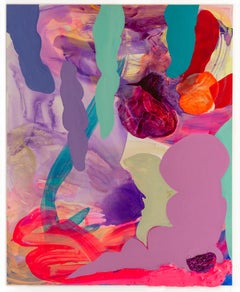Zeitgenössisches abstraktes Gemälde „Aquatic Forest“ in Violett, Türkisblau, Rosa