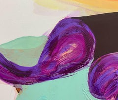 "Golden Haze" Large Scale Contemporary Abstract Painting (gold, blues, violets)