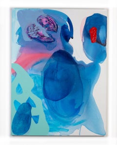 Indigo Pool Peinture abstraite contemporaine, bleu indigo, turquoise, rouge rose