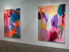 "Liquid Sun" Large Scale Abstract Painting (pink, orange, yellow, blue, violet)