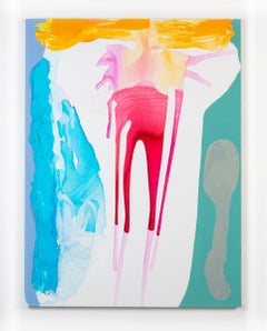 Peinture abstraite contemporaine « Permeate and Radiate », rose et turquoise