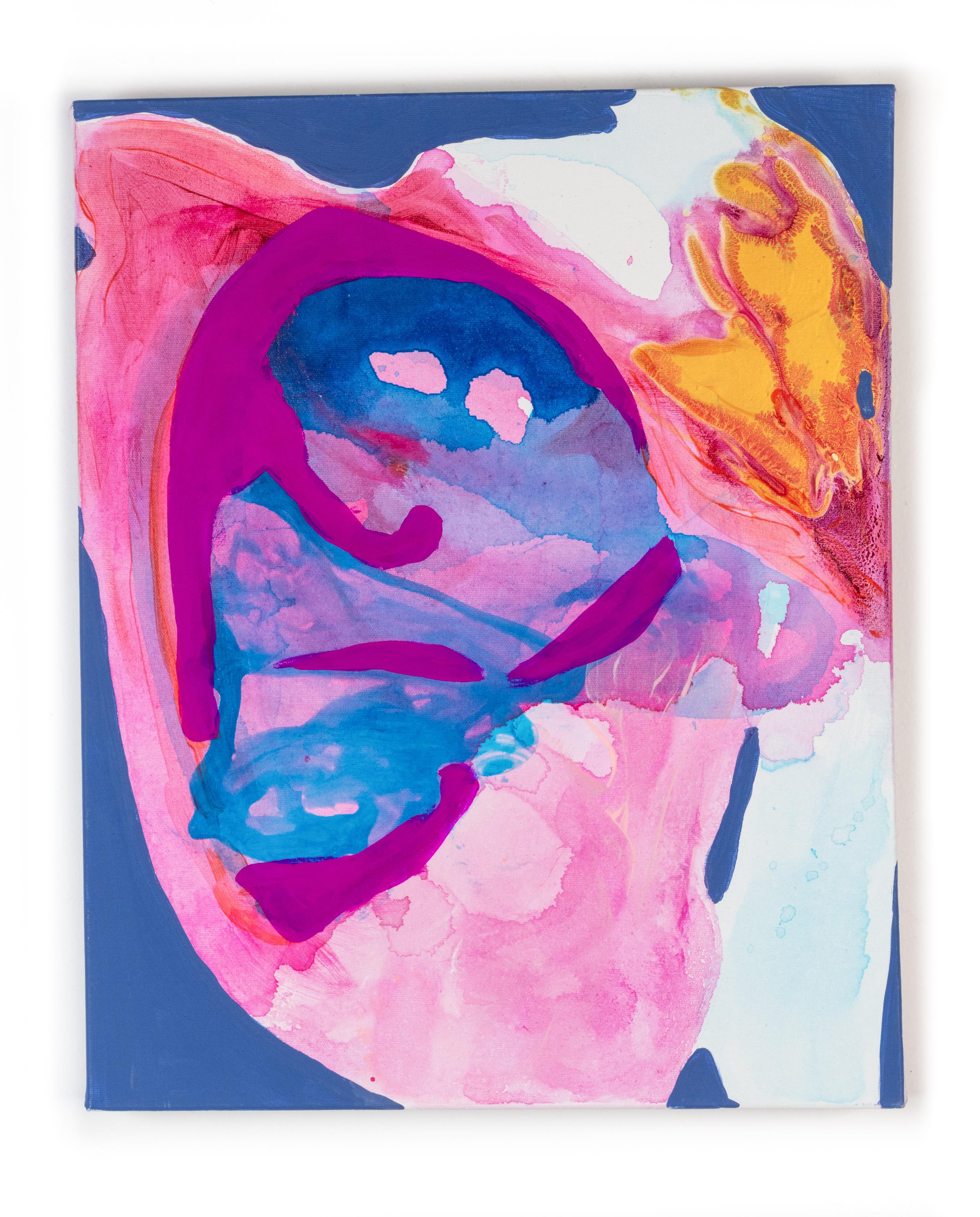 Peinture abstraite «lse, Whirl » en magenta, roses et bleus avec jaune doré  - Art de Debra Drexler