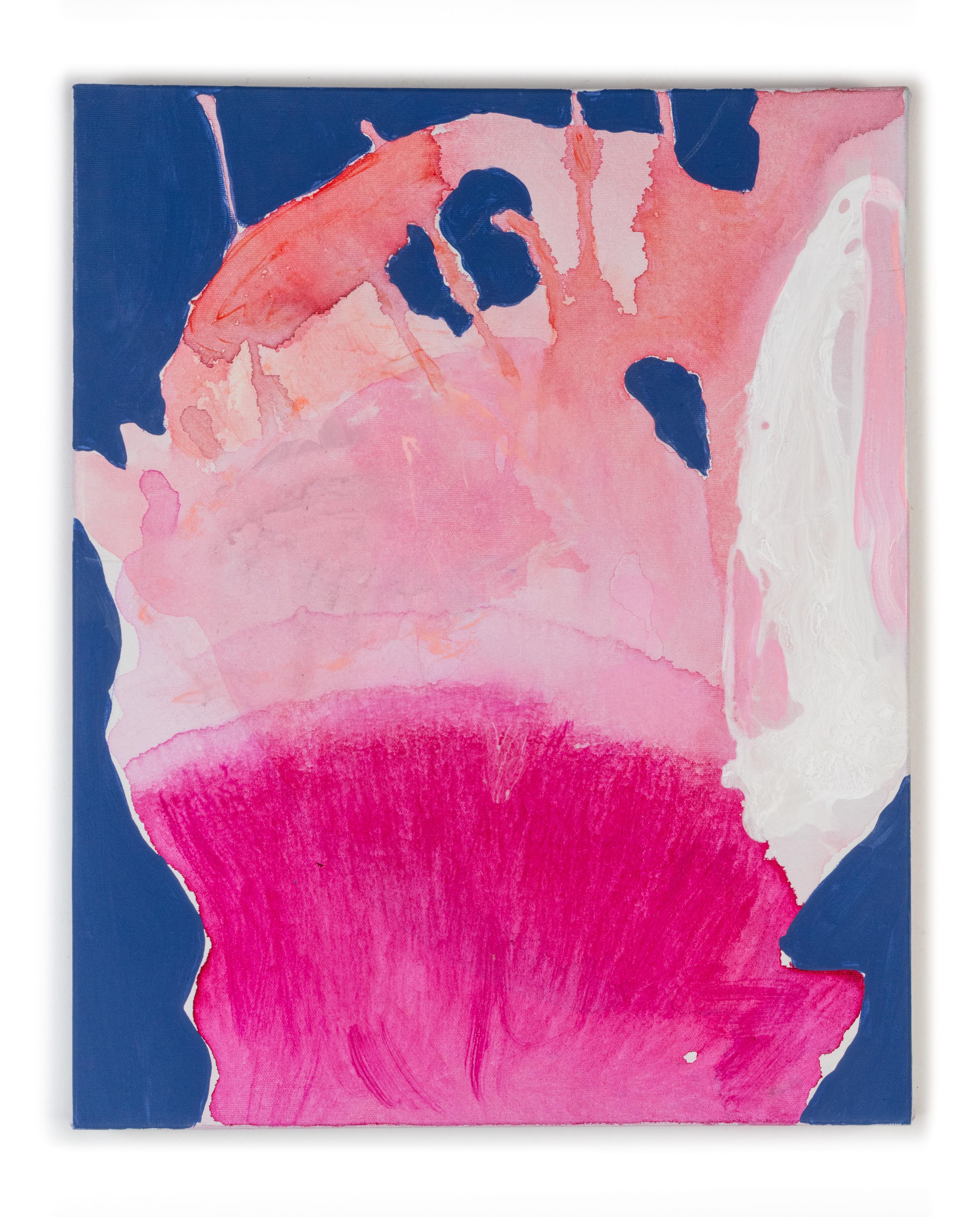 Peinture abstraite « Thawed Rose » en rose rose, fuchsia, magenta et bleu. - Art de Debra Drexler