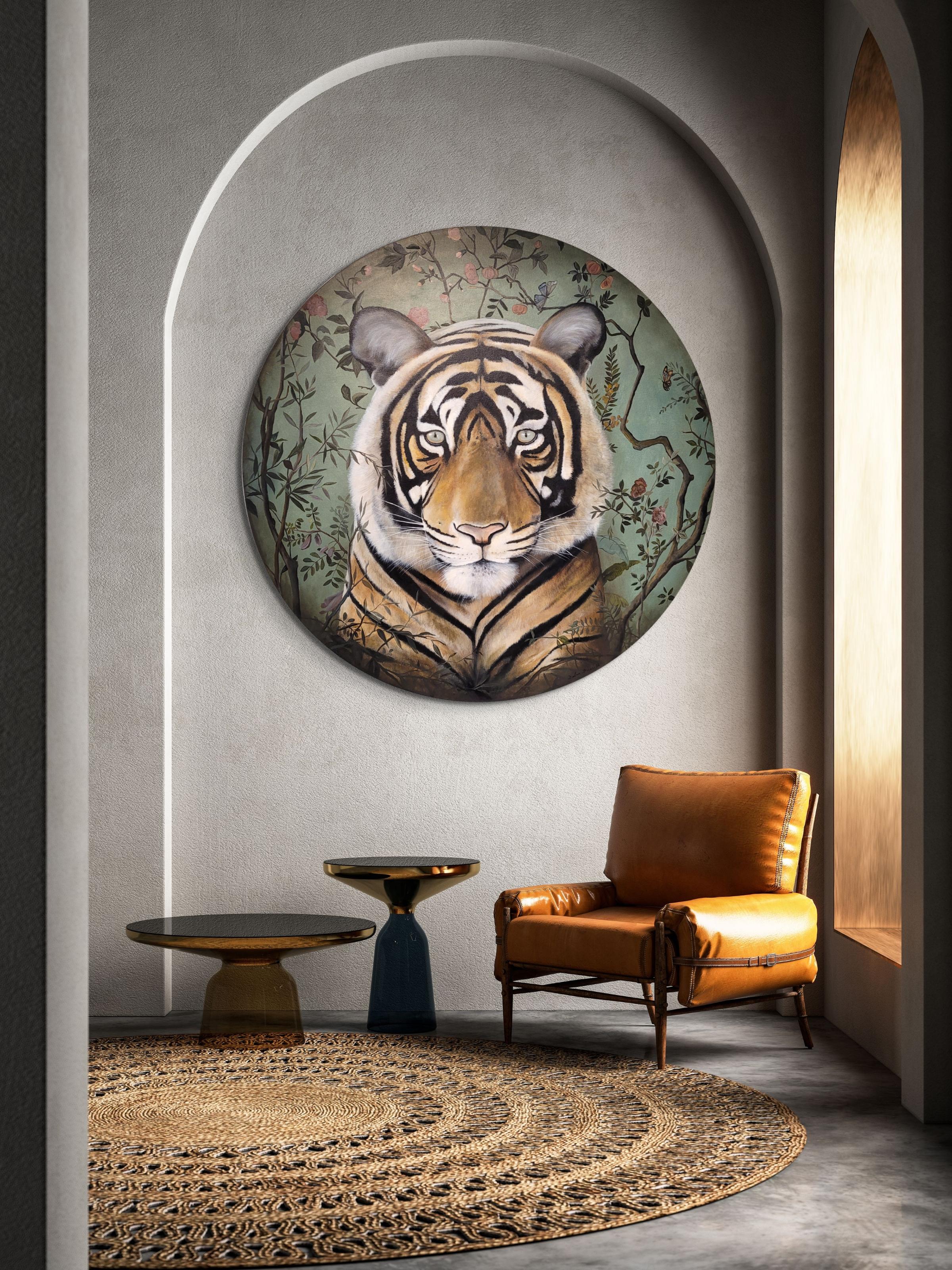 The Gucci Tiger realism nature and wildlife canvas painting is from my Ark Collection. This collection features extinct and or endangered animals set on either a Gucci or Hermes scarf pattern. I am a big fan of both of these fashion brands and their