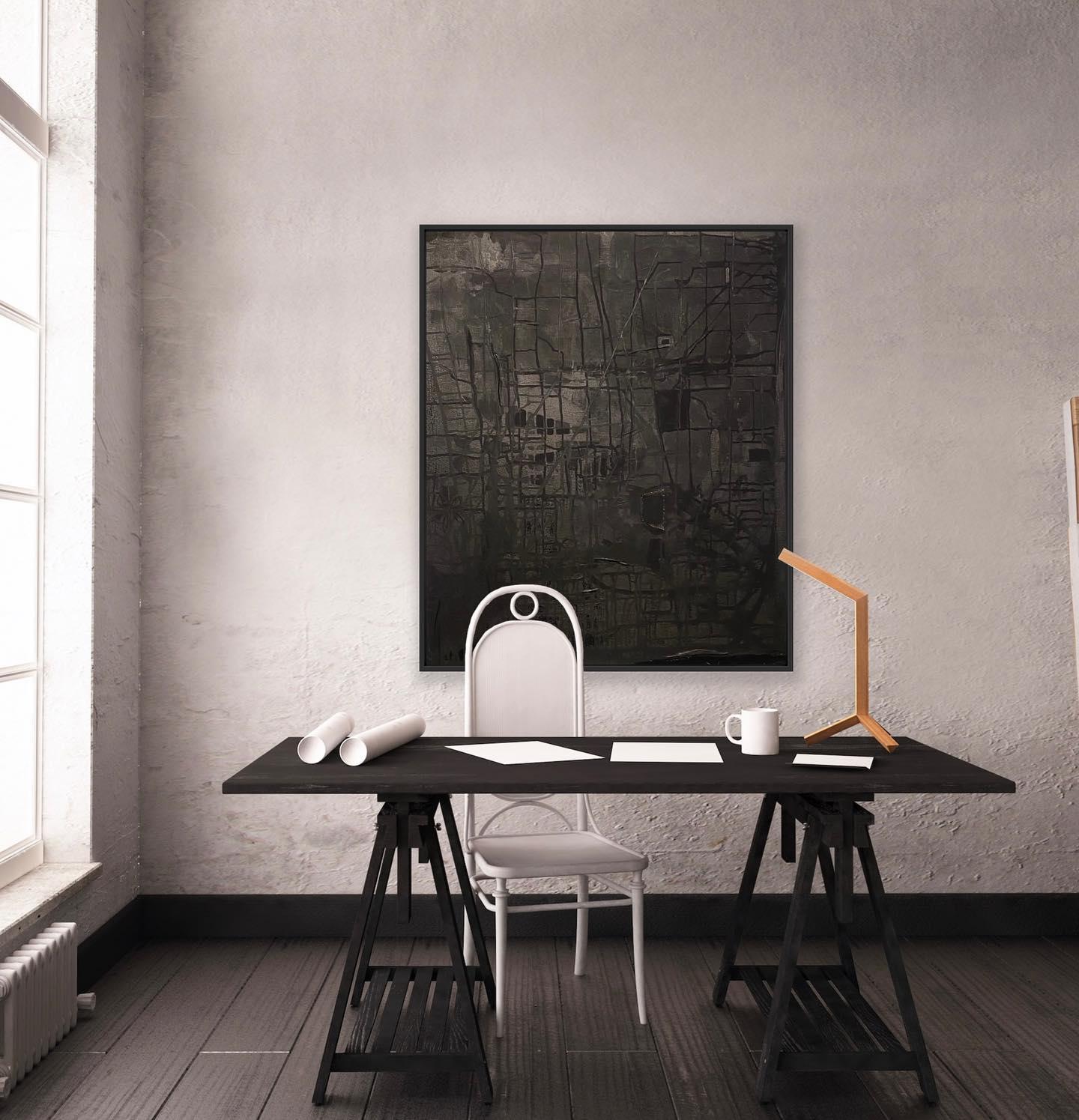 Linen 3  Black Abstract Textured Canvas Painting - Contemporary Mixed Media Art by Debra Ferrari