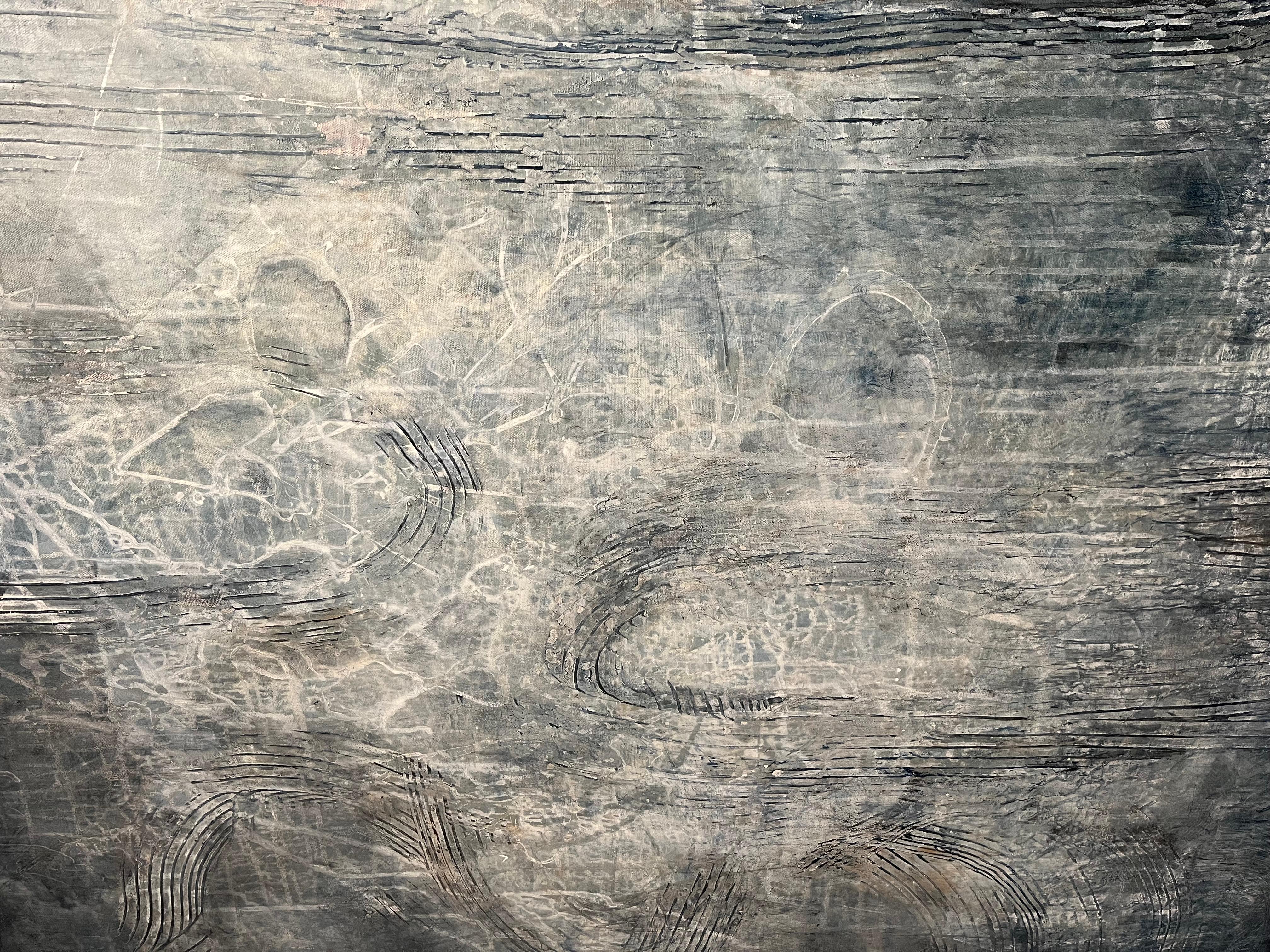 Onde  Peinture abstraite contemporaine texturée - Gris Abstract Painting par Debra Ferrari