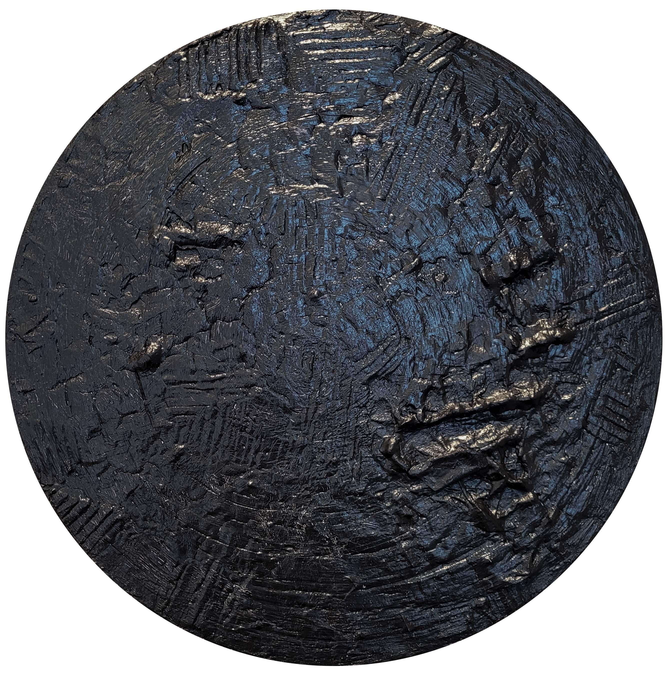 Tactile 11 Peinture moderne texturée noire - Mixed Media Art de Debra Ferrari