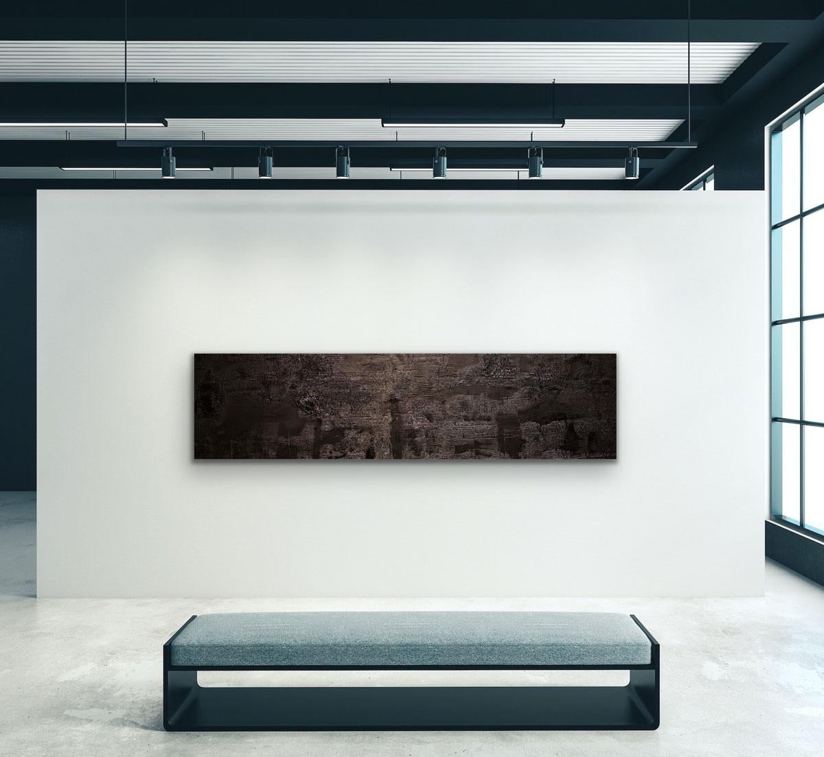 Tactile #7 est une peinture abstraite texturée noire de Debra Ferrari sur toile. Utilisation de textures, de plâtre et de multiples couches de peinture acrylique. Parfait pour la maison contemporaine moderne et neutre. Il est suspendu verticalement