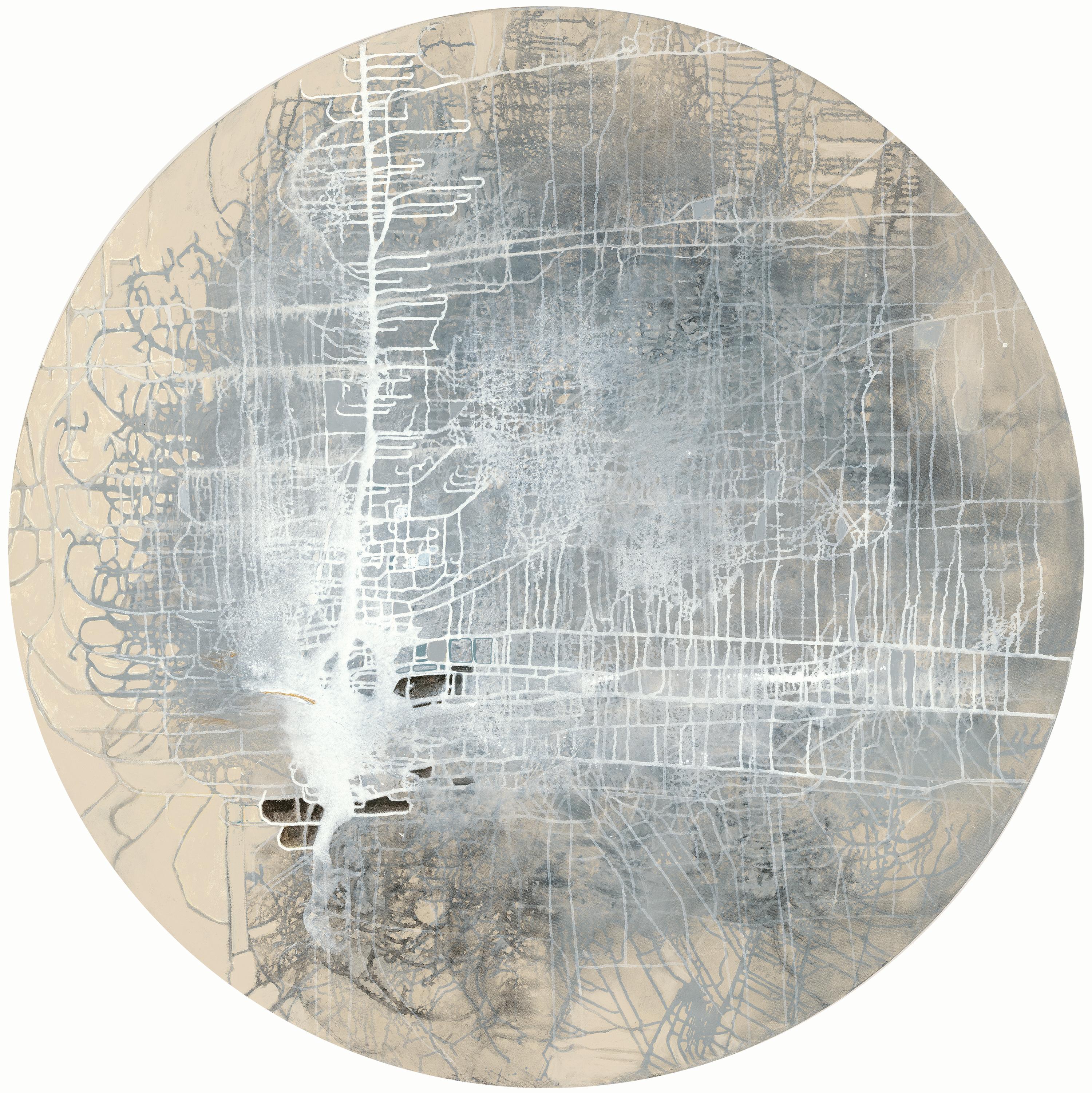 Debra Ferrari Abstract Painting - Tondo  Abstract Contemporary Round Canvas Painting