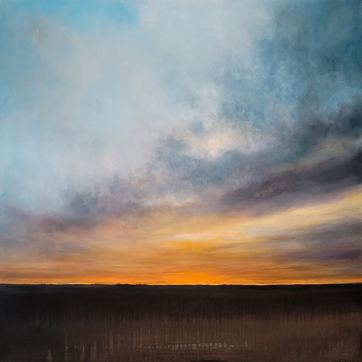 Debra Ferrari Abstract Painting - Vesper  Abstract Landscape Sunset Painting