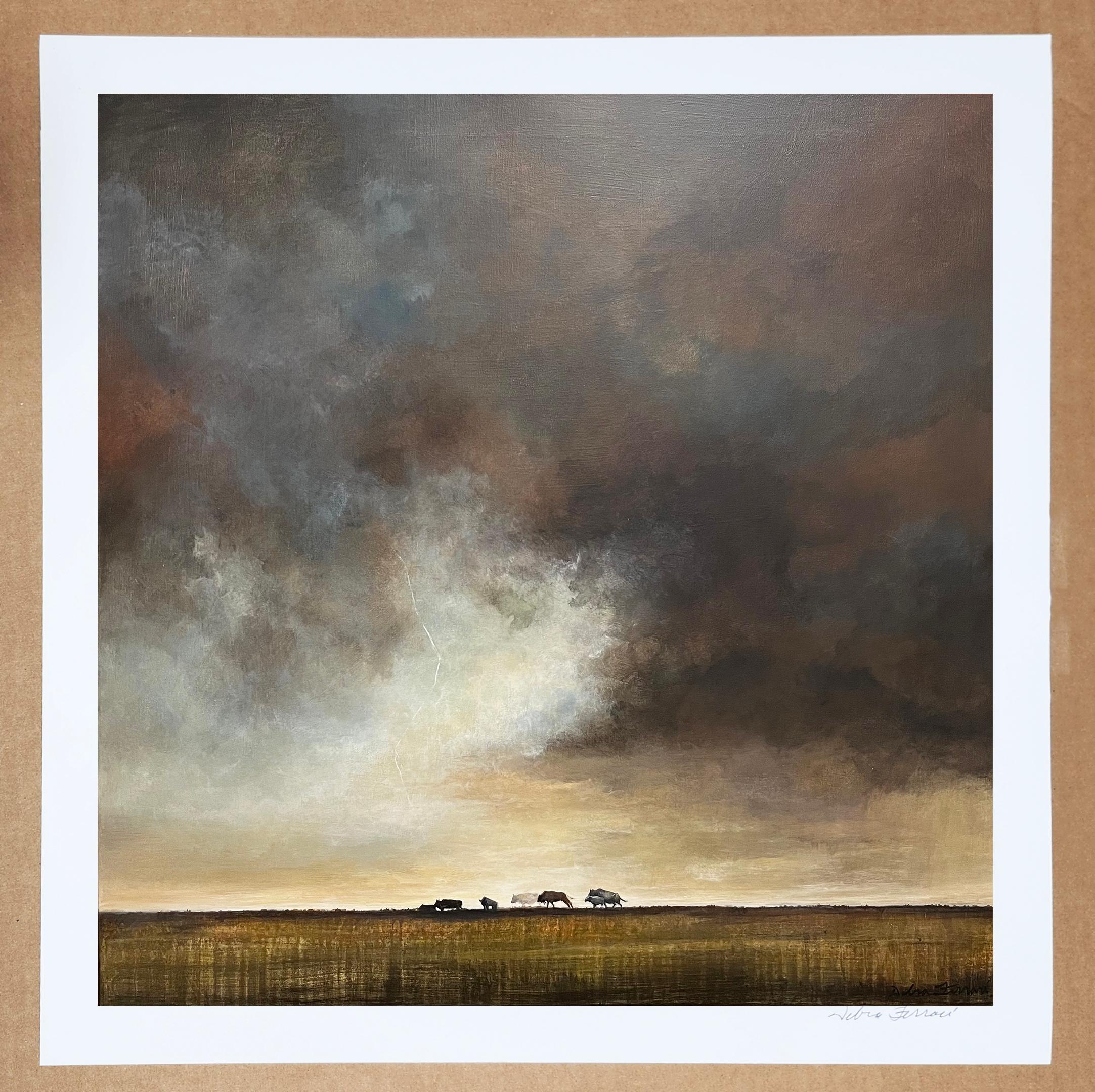 Storm 9 est une impression sur papier en édition limitée inspirée par l'une de mes peintures Forces de la Nature qui représentent des orages et des couchers de soleil. Cette édition limitée est réalisée avec des pigments d'archives sur papier coton