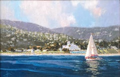 "Was für ein Tag für einen Tag Traum" Plein Air Segelboot w Küstenansichten Gemälde gerahmt