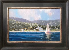 "What a Day for a Daydream" Plein Air Sailboat w Coastal Views Painting Framed