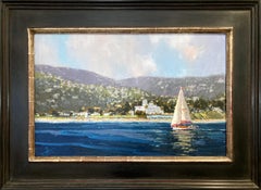 "What a Day for a Day Dream" Plein Air Sailboat w Coastal Views Painting Framed