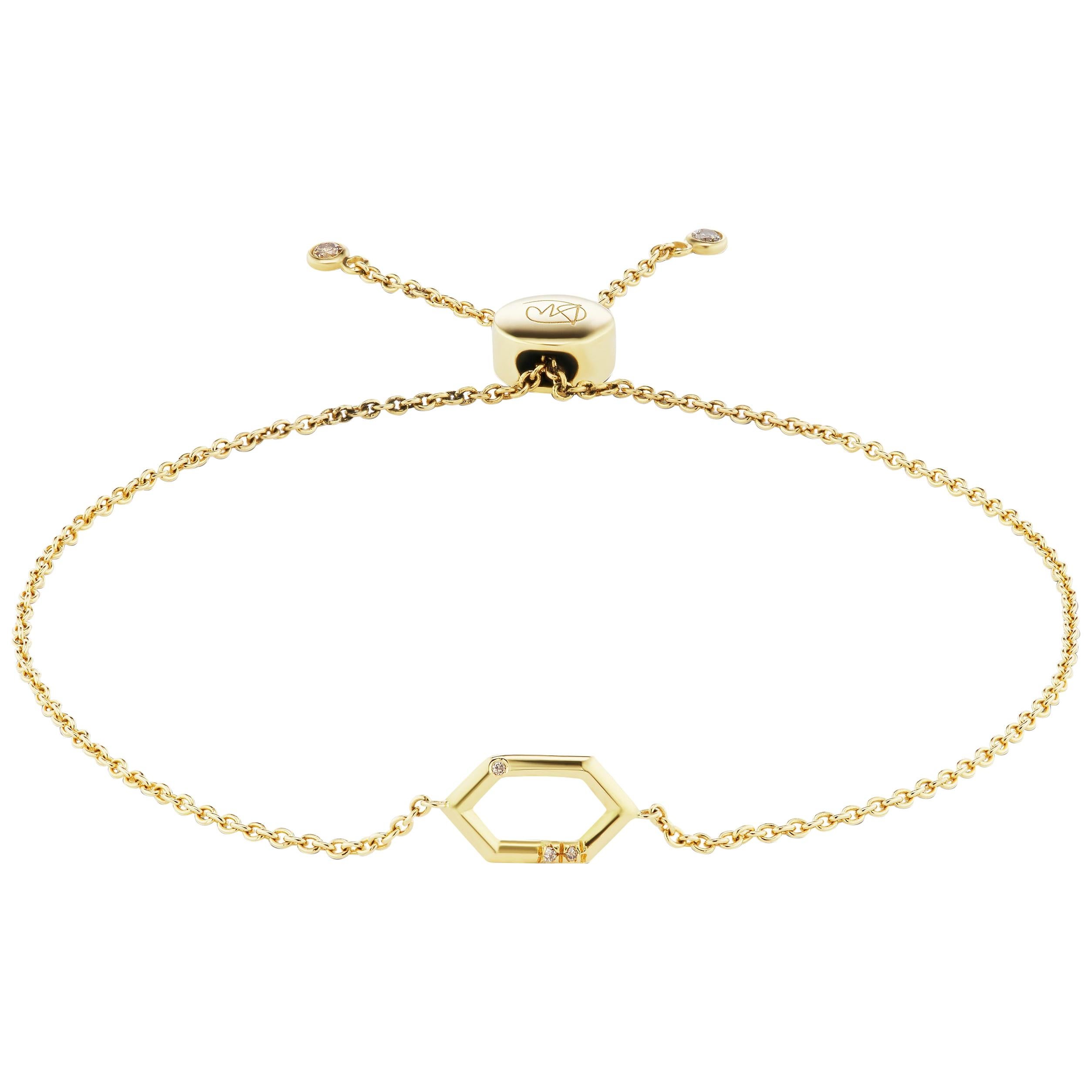 Debra Navarro Diamond and 18 Karat Yellow Gold Hexagon Adjustable Bracelet For Sale