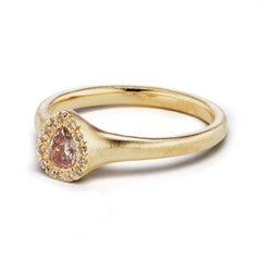Debra Navarro Pear Diamond and 18 Karat Yellow Gold Halo Ring Signet Engagement