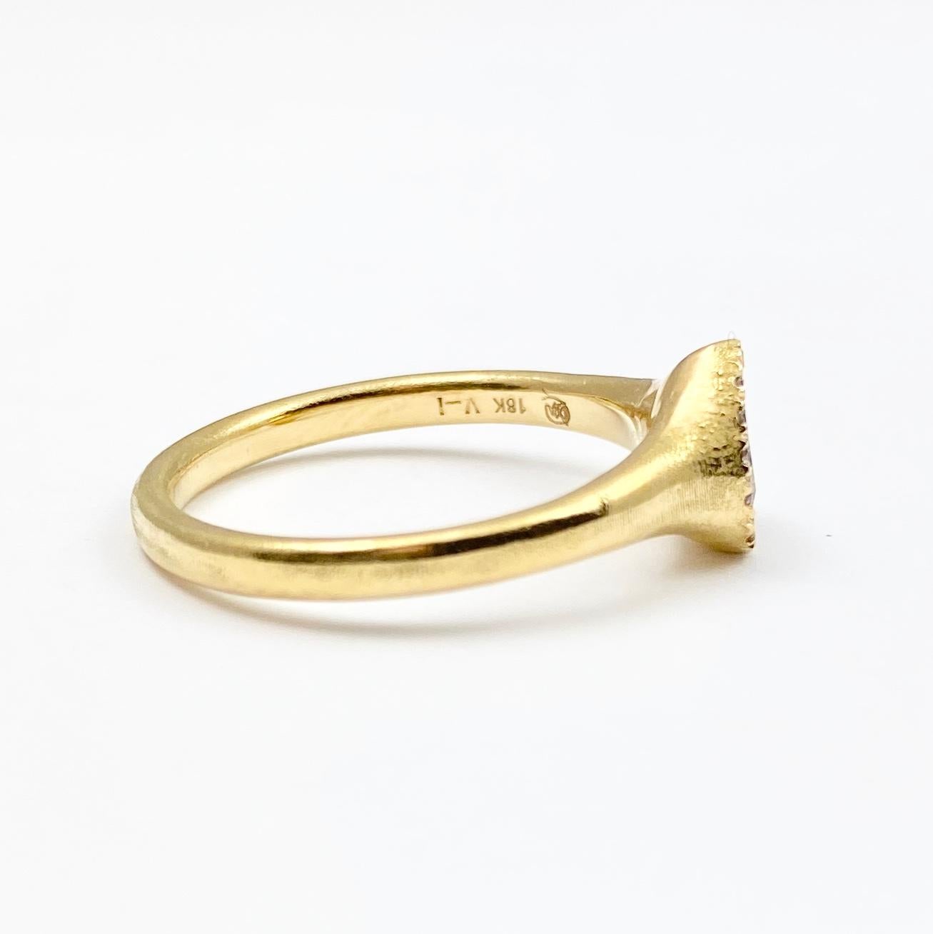 Artisan Debra Navarro Pear Diamond and 18 Karat Yellow Gold Halo Ring Signet Engagement For Sale