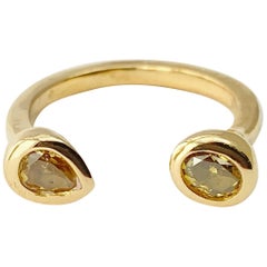 Debra Navarro Pear and Oval Diamond and 18 Karat Yellow Gold Cuff Band Ring