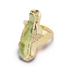 Debra Navarro Natural Green Beryl Diamond and 18 Karat Yellow Gold Cocktail Ring