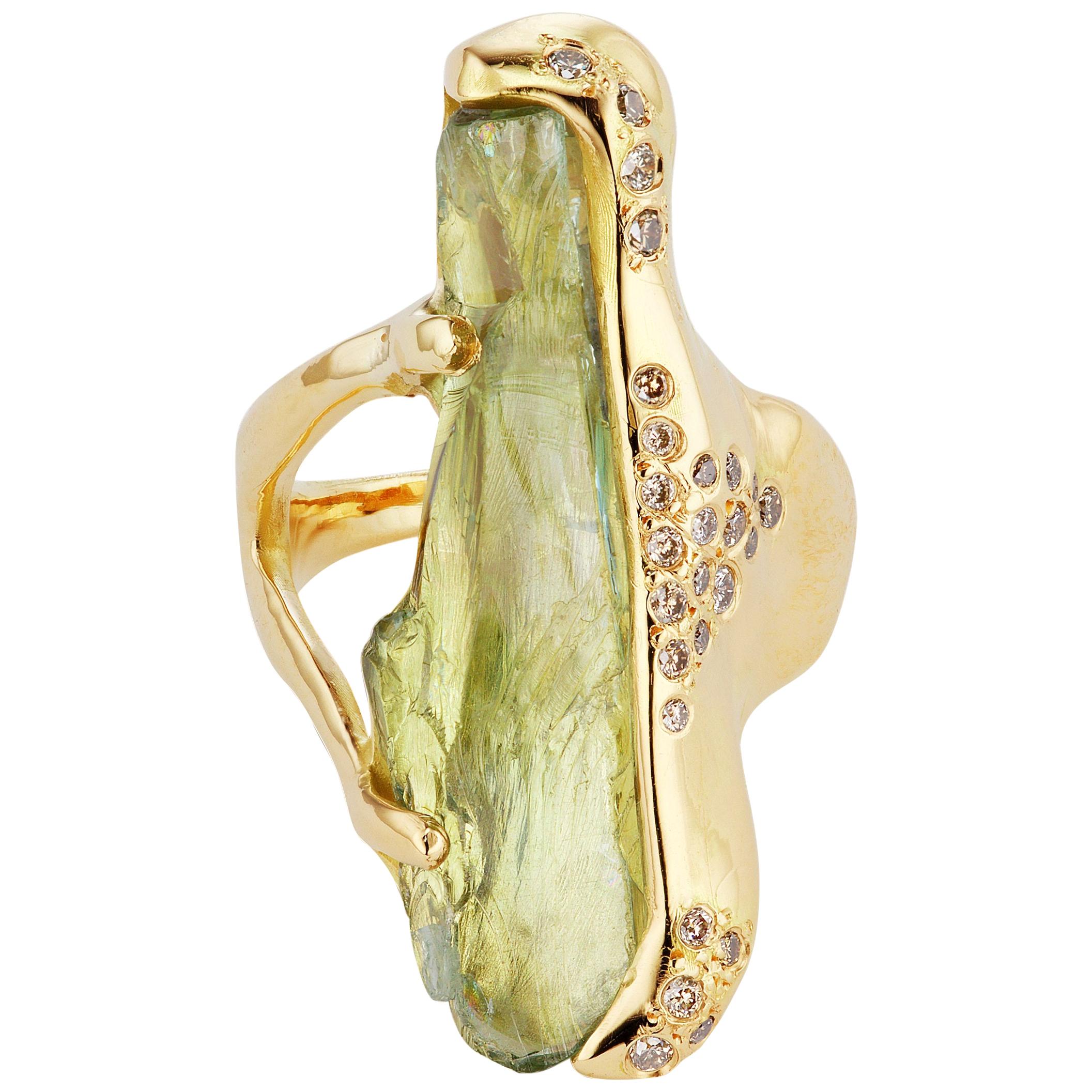 54.14 Carat Natural Green Beryl-Set Gold Ring GIA For Sale at 1stDibs