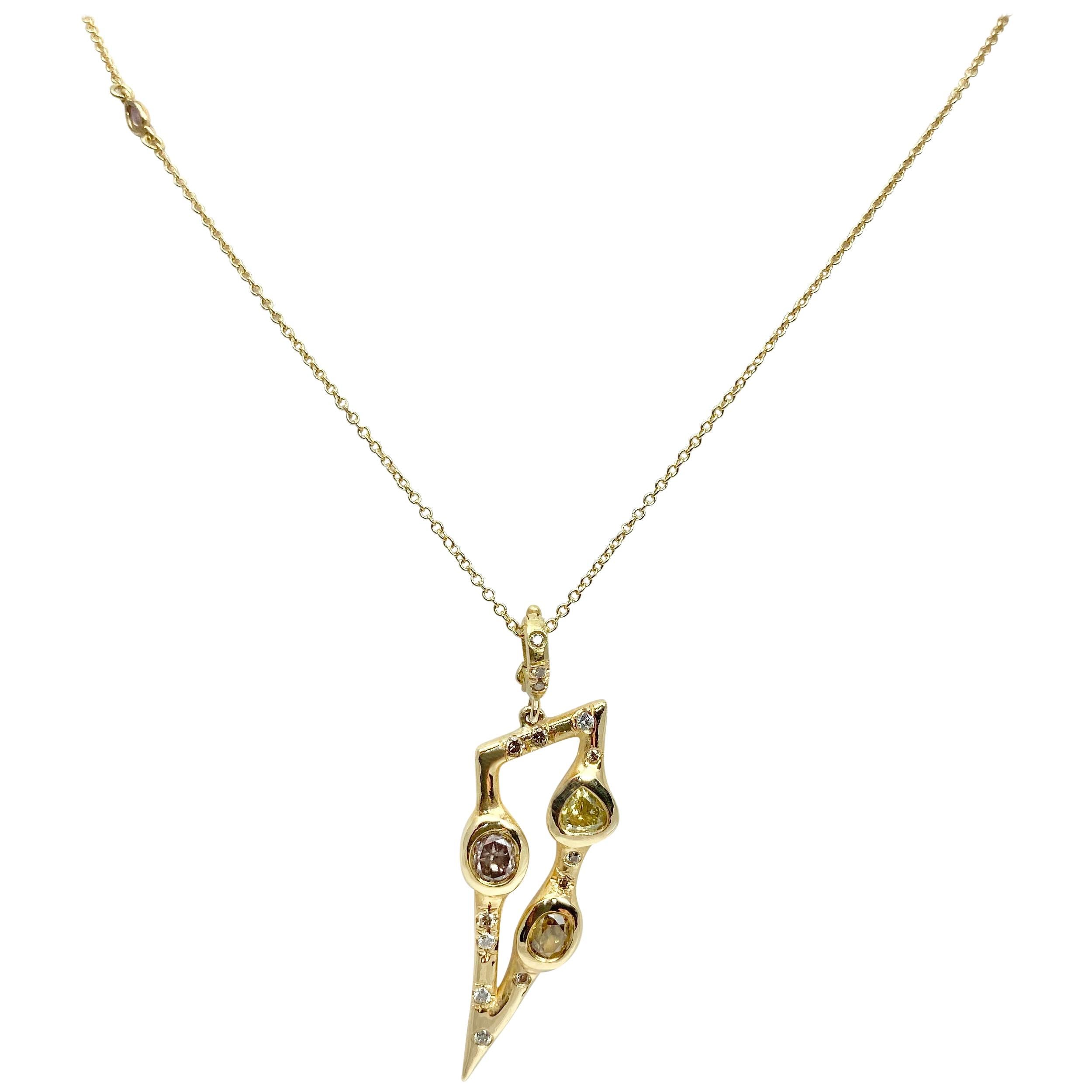 Debra Navarro Diamond and 18 Karat Yellow Gold Tusk Pendant Chain Necklace  For Sale
