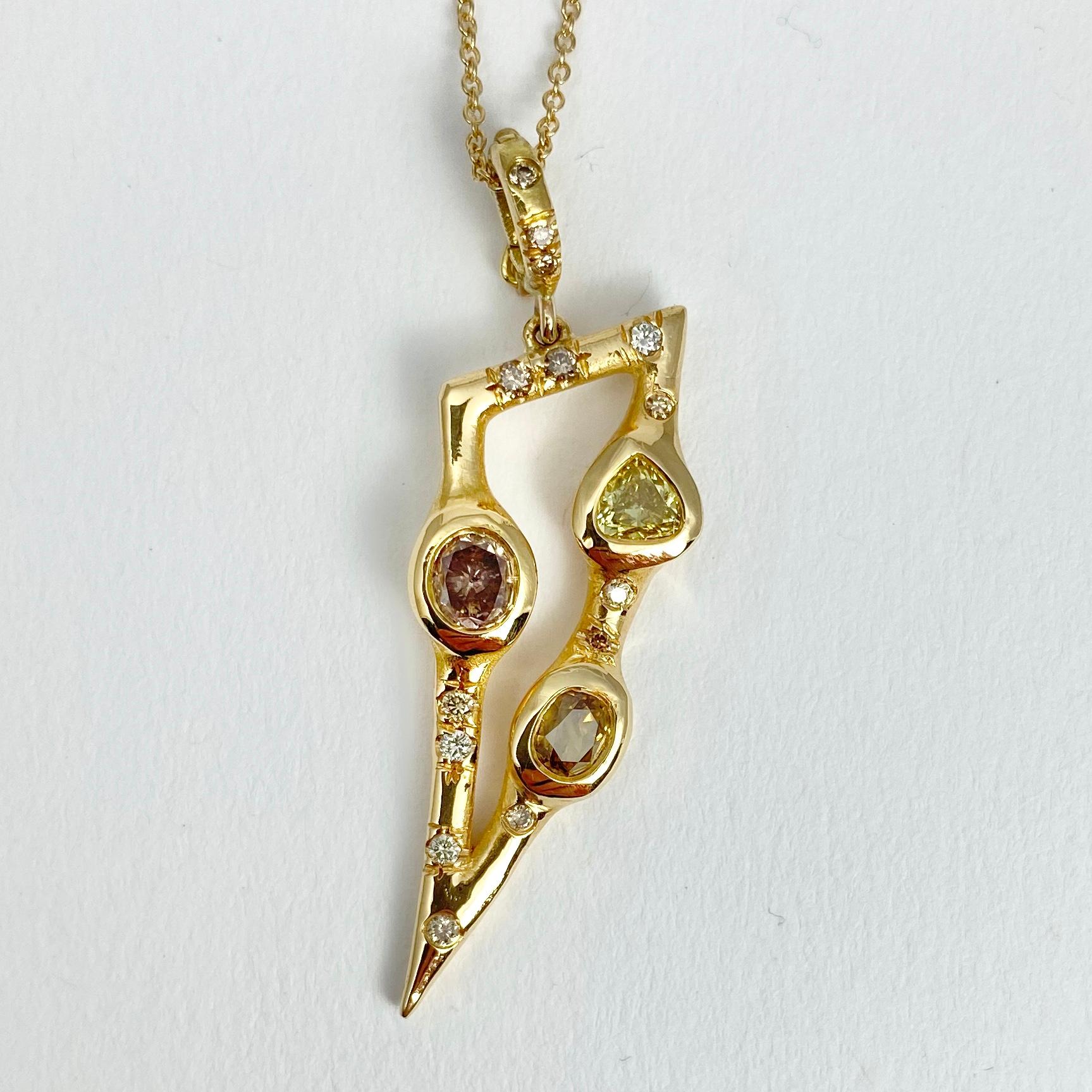 Artisan Debra Navarro Diamond and 18 Karat Yellow Gold Tusk Pendant Chain Necklace  For Sale