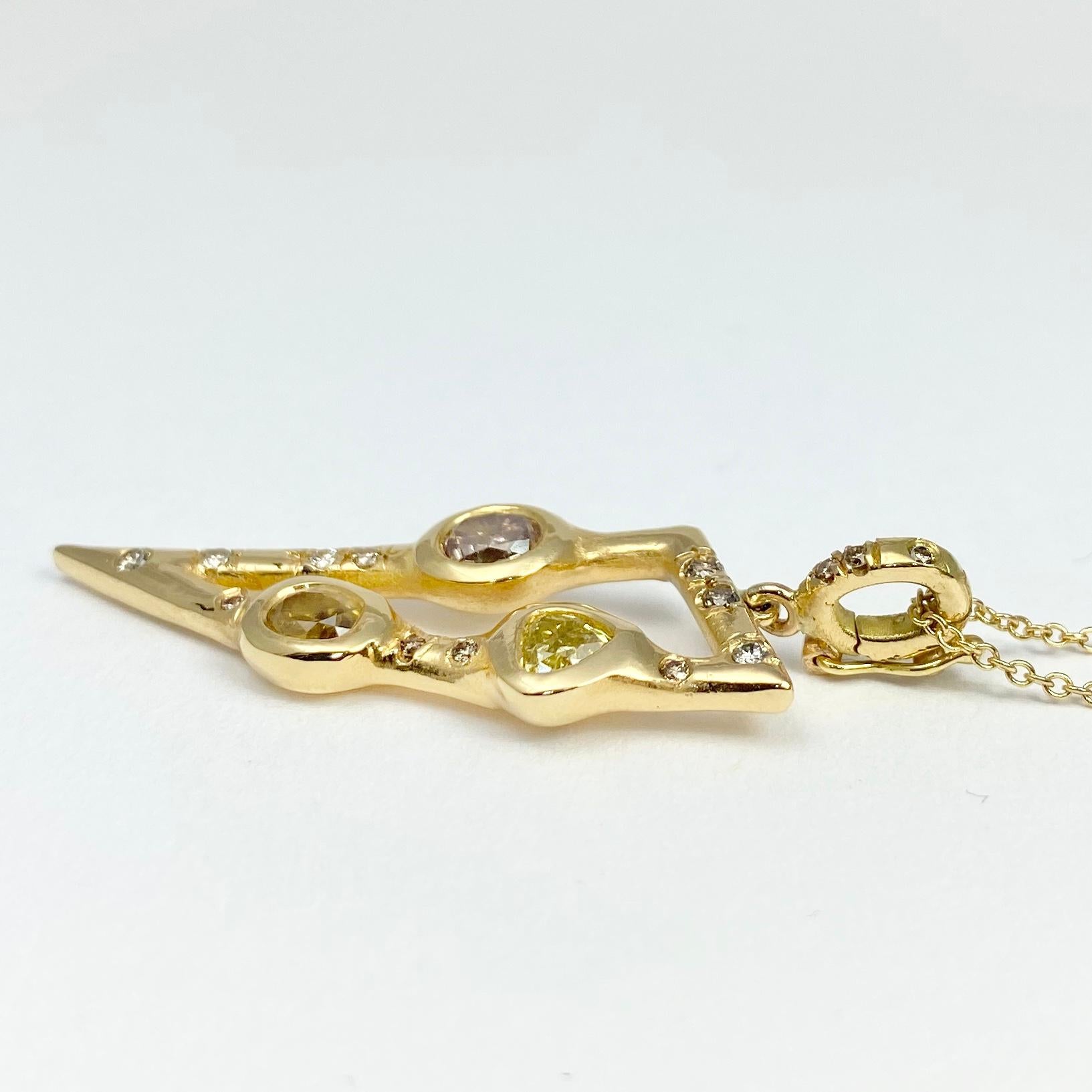 Oval Cut Debra Navarro Diamond and 18 Karat Yellow Gold Tusk Pendant Chain Necklace  For Sale