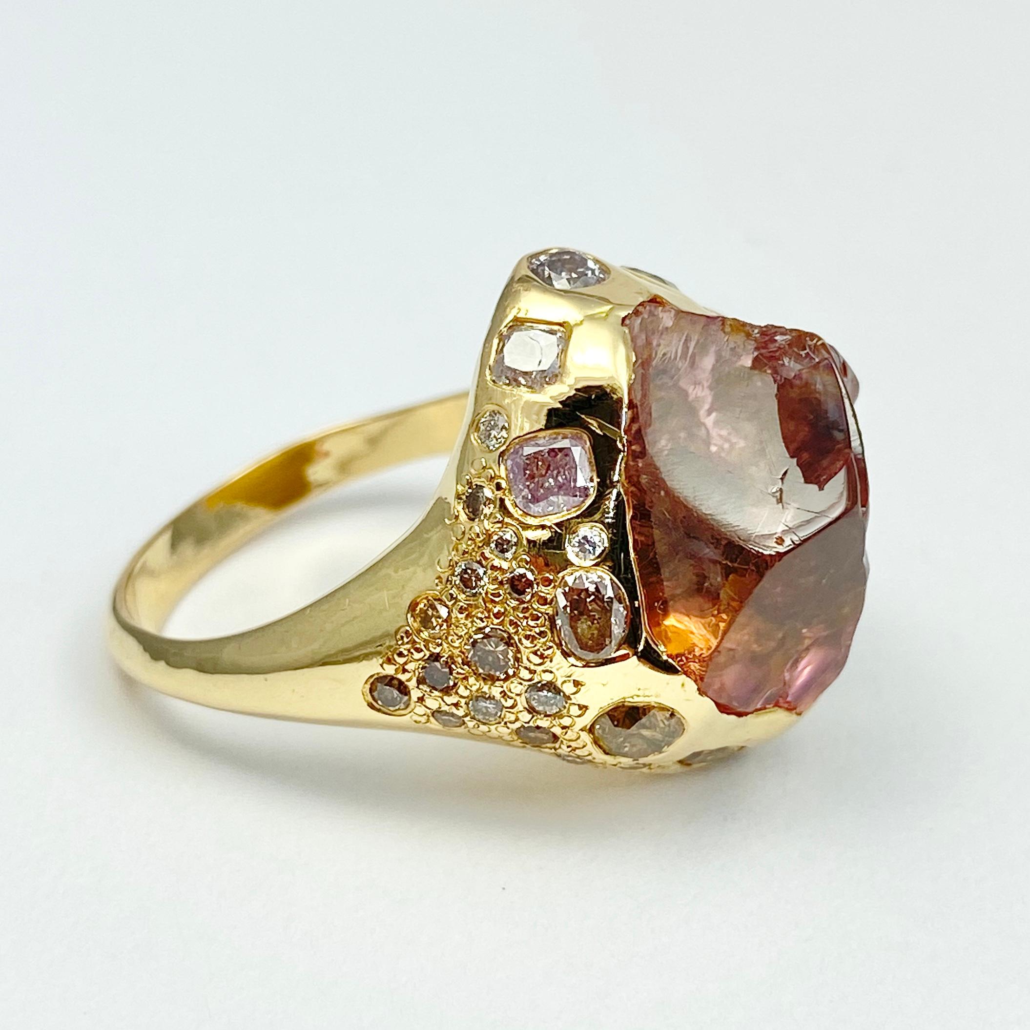 Women's or Men's Debra Navarro Natural Pink Tourmaline and Diamond 18 Karat Gold Cocktail Ring