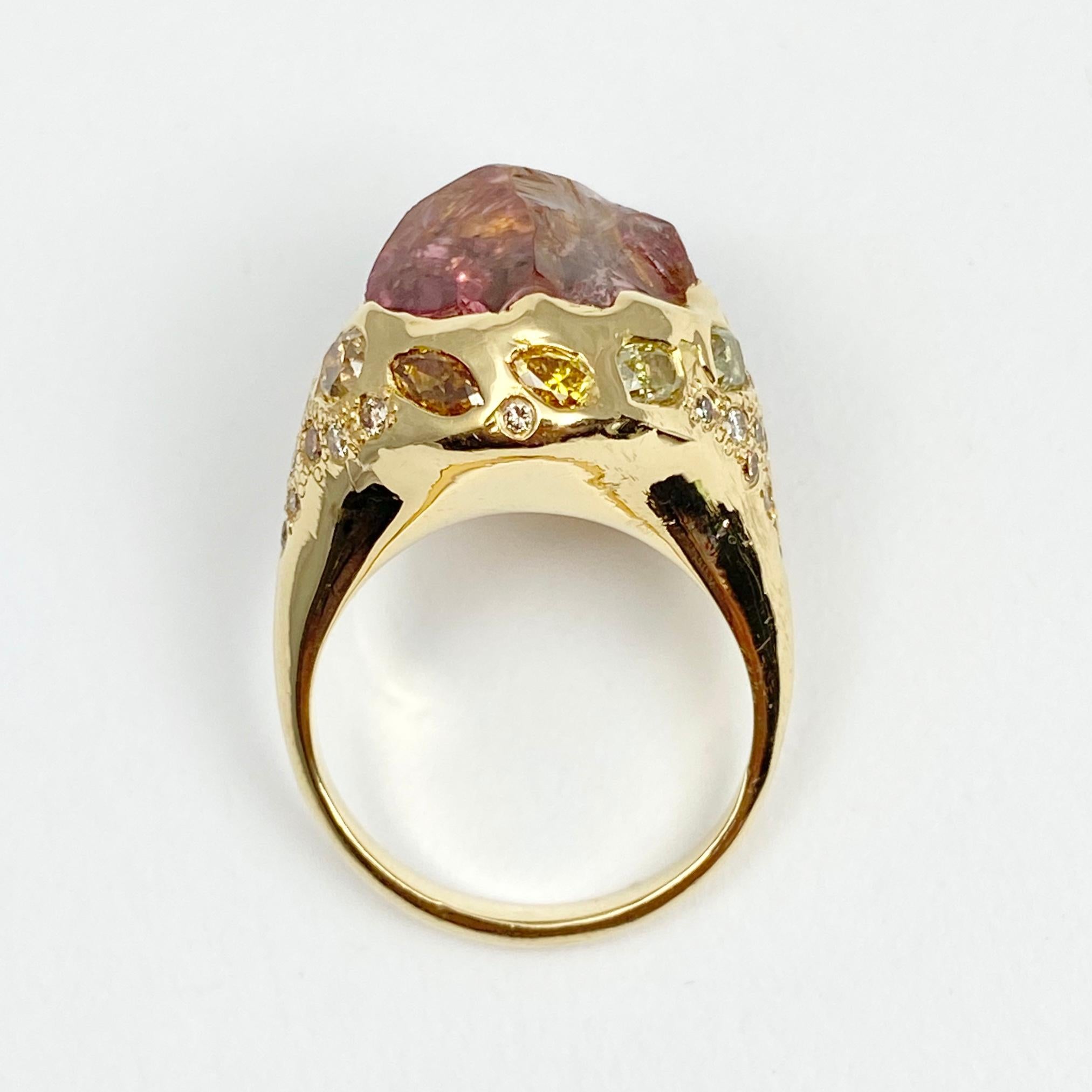 Debra Navarro Natural Pink Tourmaline and Diamond 18 Karat Gold Cocktail Ring 3