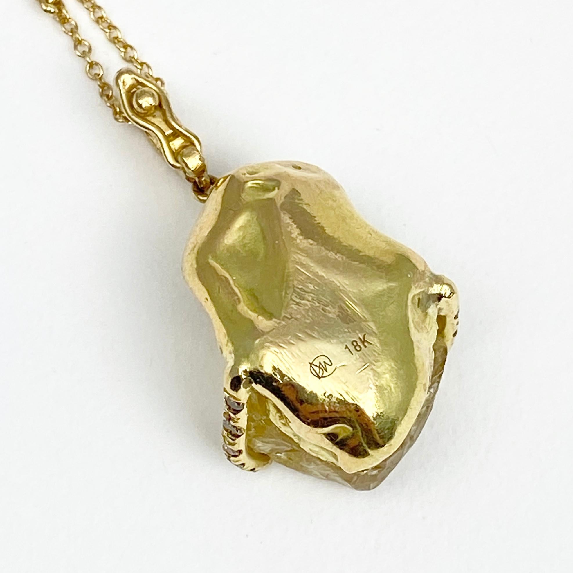 Debra Navarro Yellow Scapolite and Diamond 18K Gold Pendant Necklace 14.00 Carat 1