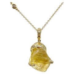Debra Navarro Yellow Scapolite and Diamond 18K Gold Pendant Necklace 14.00 Carat
