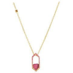 Debra Navarro Pink Spinel and Sapphire 18 Karat Gold Hexagon Pendant Necklace
