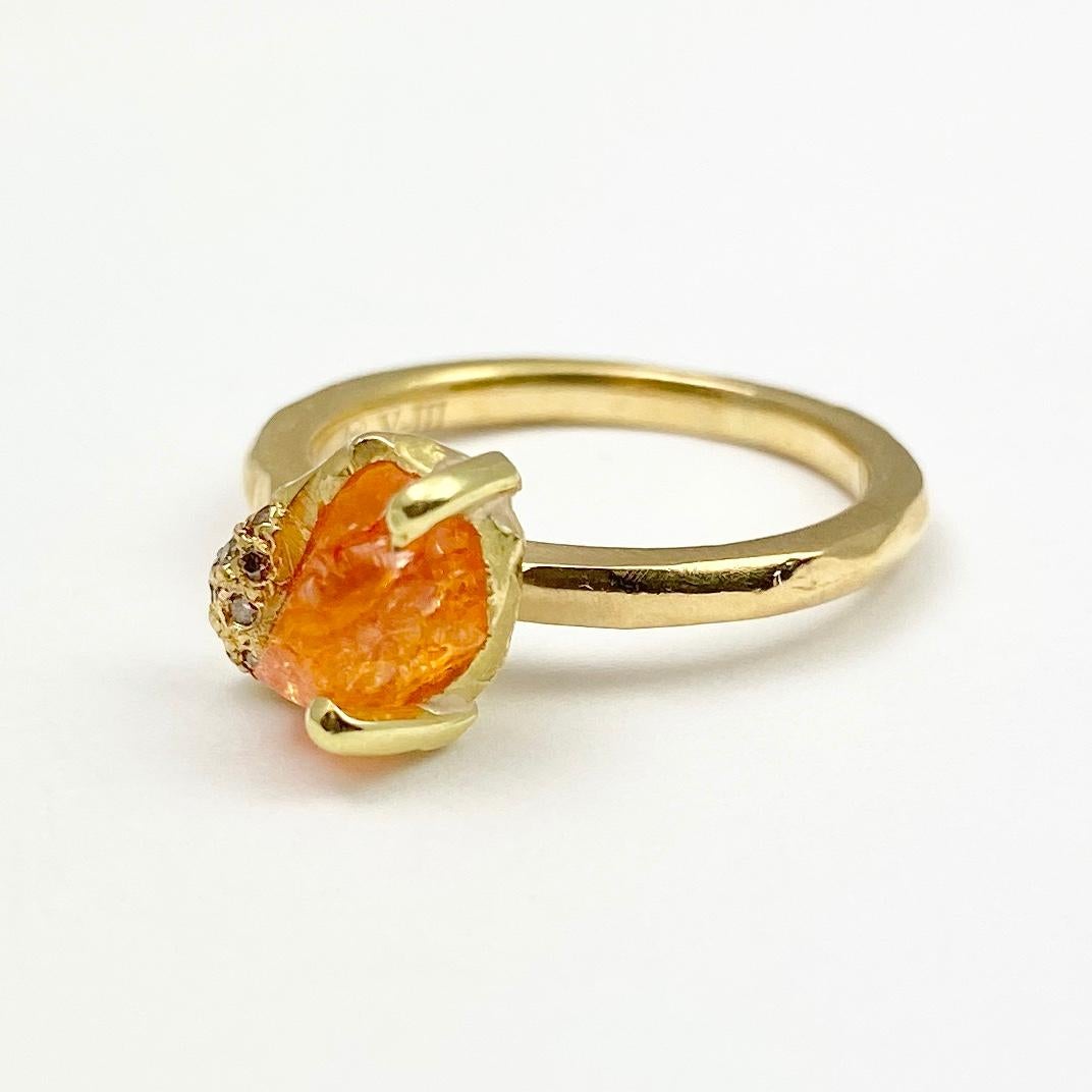 Artisan Debra Navarro Orange Garnet and Diamond 18 Karat Yellow Gold Stack Band Ring For Sale