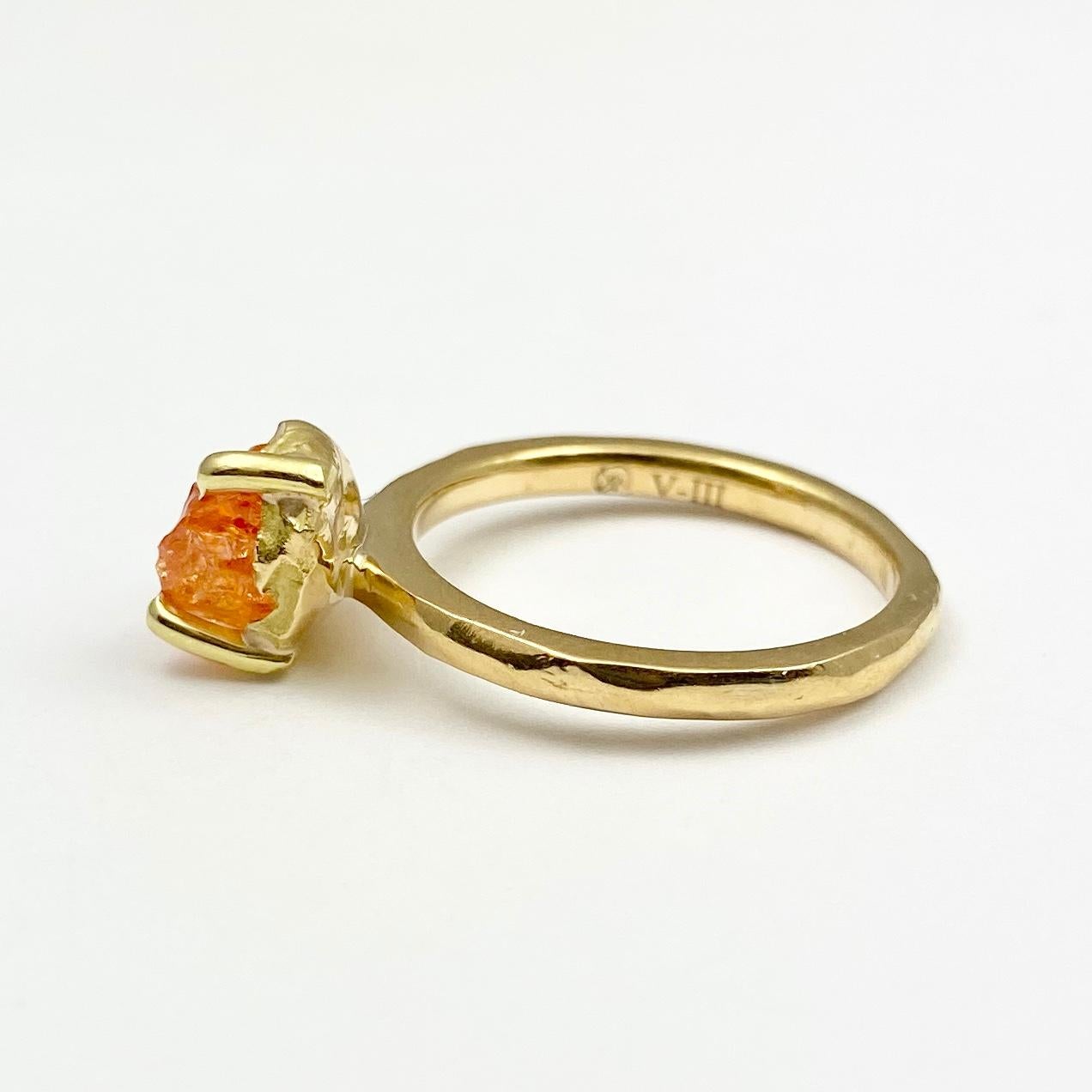 Rough Cut Debra Navarro Orange Garnet and Diamond 18 Karat Yellow Gold Stack Band Ring For Sale