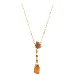 Debra Navarro Orange and Pink Garnet and Diamond 18 Karat Gold Dangle Necklace