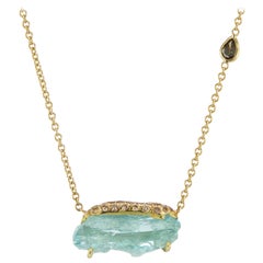 Debra Navarro Rough Aquamarine and Diamond 18 Karat Yellow Gold Chain Necklace