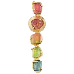 Debra Navarro Tourmaline and 18 Karat Gold Rainbow Lapel Pin Brooch 9.46 Carats